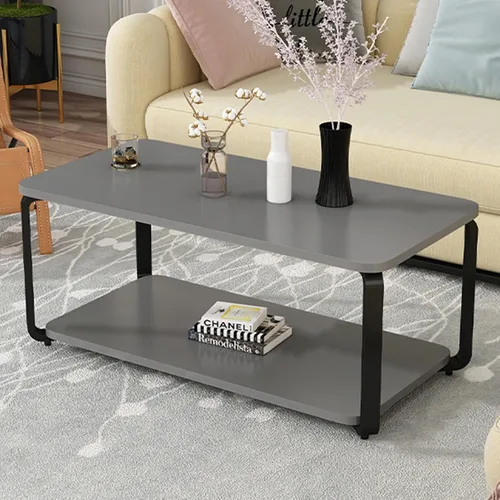 Miniatura 9 de YVYKFZD Mesa auxiliar de madera, mesa central de 2 niveles con patas de metal, mesa de té rectangular para sala de estar, mesa auxiliar de cóctel