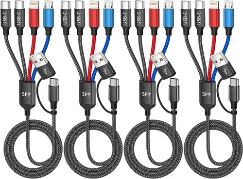 Miniatura 9 de Cable de carga múltiple 4 en 2 puertos tipo C, cables de carga USBA/C esenciales de viaje para múltiples dispositivos, cable de carga de teléfono