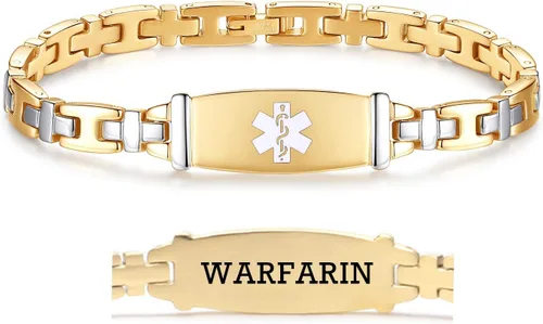 Miniatura 90 de LinnaLove Lady Medical Alert - Pulseras médicas de acero inoxidable para mujer, 7.5 pulgadas