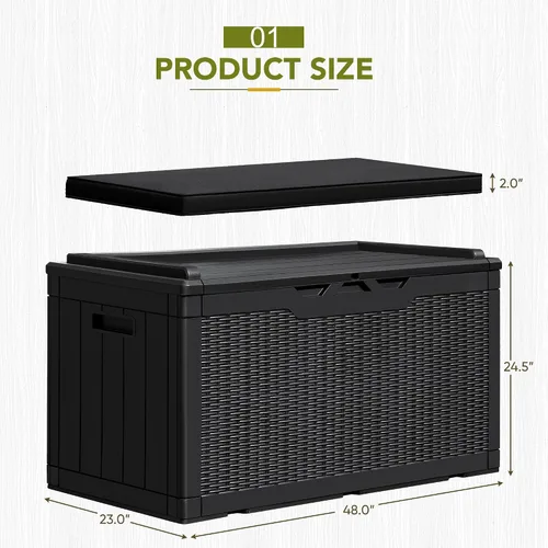 Miniatura 2 de GUNJI Caja de resina de 100 galones con cojín, caja de almacenamiento grande resistente a la intemperie al aire libre, contenedor de almacenamiento