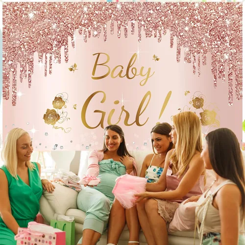 Miniatura 5 de Decoración de baby shower, pancarta para niña, fondo de fiesta de baby shower, fondo de fiesta de baby shower, fondo de fotomatón de fondo rosa