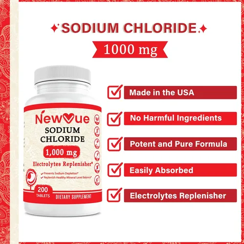 Miniatura 2 de Cloruro de sodio 1000 mg, 200 tabletas - Tabletas de sal, sin OMG, sin gluten