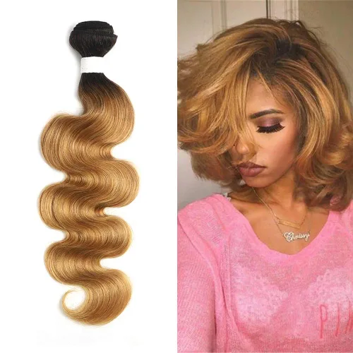 Miniatura 7 de X-TRESS 1b27 - 1 paquete de extensiones de cabello brasileño ondulado con degradado rubio miel, 100 % humano, extensiones de cabello humano