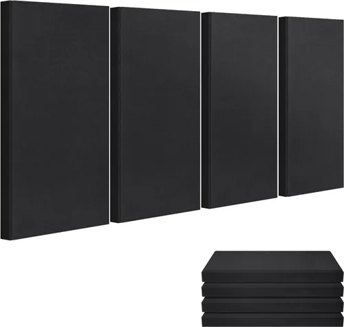 Panel de pared de fibra de vidrio de 23.62 x 11.81 x 2 pulgadas, paquete de 4 paneles acústicos, paneles acústicos absorbentes de sonido para Negro