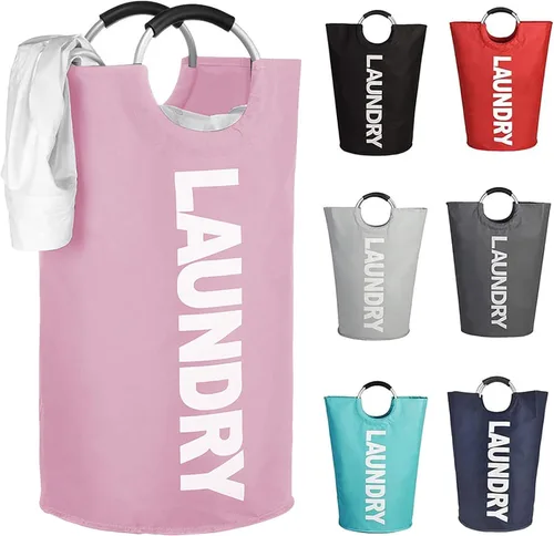 Miniatura 8 de Mziart Bolsa para lavandería plegable con manijas de aleación para universidad, campamento y el hogar, Tela, gris, L