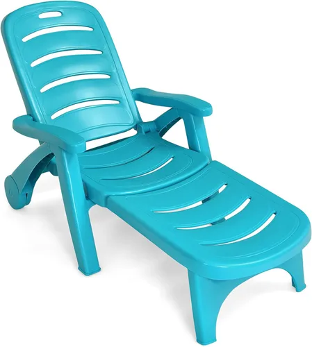 Miniatura 10 de Giantex Tumbona plegable con ruedas, silla de patio al aire libre, tumbona ajustable con ruedas reclinable de 5 posiciones con reposabrazos