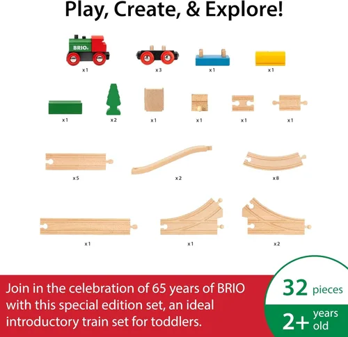Miniatura 2 de BRIO Juego clásico de tren de madera del 65 aniversario – Juego de trenes de madera con certificación FSC de 32 piezas – Incluye trenes de madera