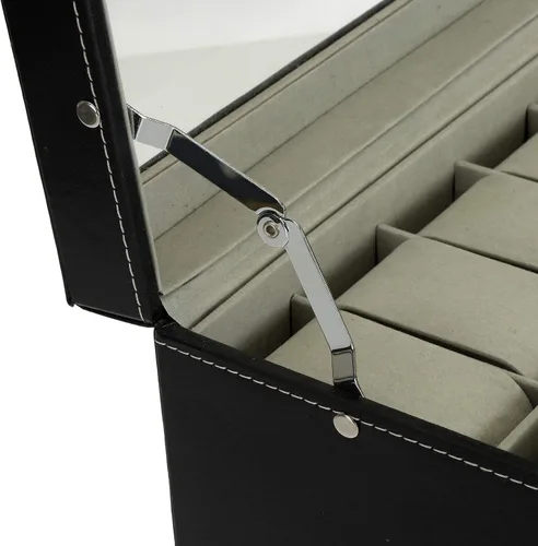 Miniatura 4 de Tebery Caja de reloj negra con 12 ranuras organizador de piel sintética con cajón de joyería para almacenamiento y exhibición