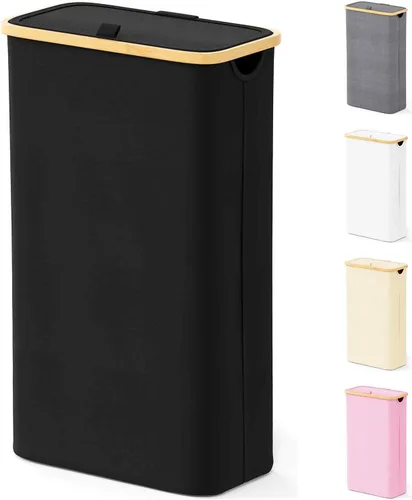 Miniatura 10 de SpaceAid Cesta de lavandería con tapa, 110L de gran capacidad, cesta alta para ropa con asas de bambú, cesta plegable para dormitorio, baño, Negro
