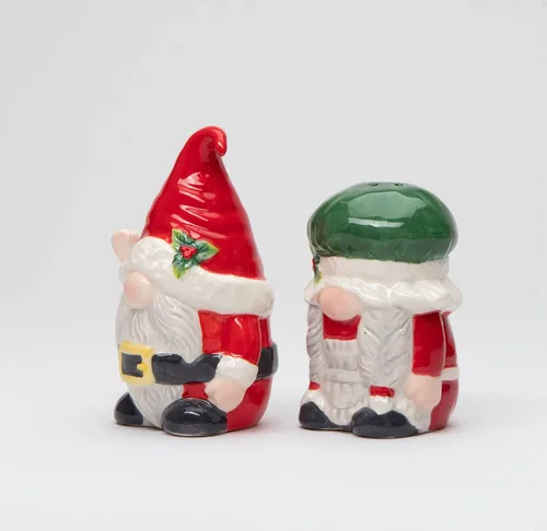 Miniatura 8 de Juego de salero y pimentero para parejas de Papá Noel, diseño de gnomos de Navidad de cerámica fina
