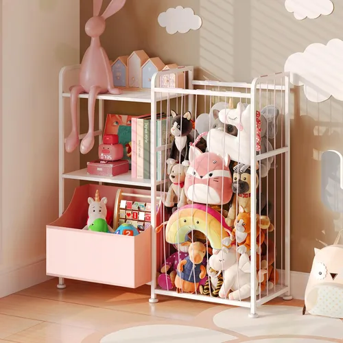 Miniatura 7 de BBLIKE Almacenamiento de animales de peluche, red de animales de peluche con estantería para niños y organizador de juguetes, estantería blanca de 2