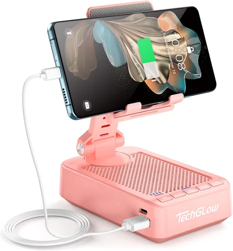Miniatura 10 de TechGlow Soporte plegable para teléfono celular con función de carga de altavoz Bluetooth, soporte giratorio de 360°, regalos de cumpleaños