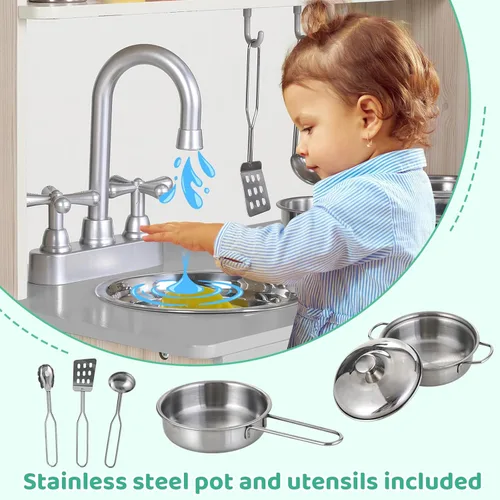 Miniatura 4 de MAMIZO Juego de Cocina para Niños, Cocina de Preescolar para Cocinar, Juguete de Madera de Simulación para Niños Pequeños con Nevera, Estufa