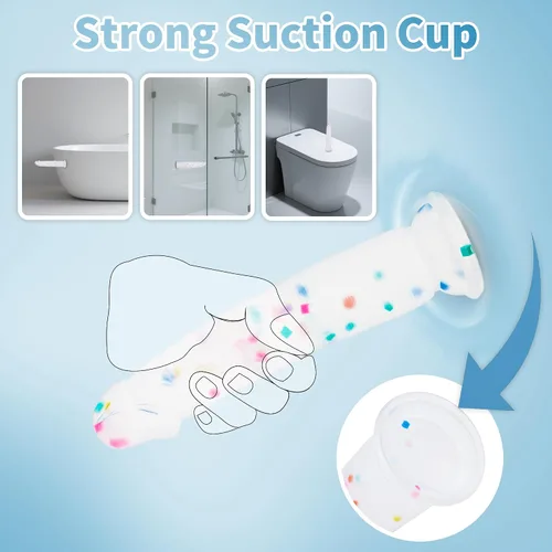 Miniatura 7 de Dildo realista de silicona de 7 pulgadas Confetti para principiantes con base de ventosa acampanada para uso sin manos, consolador anal