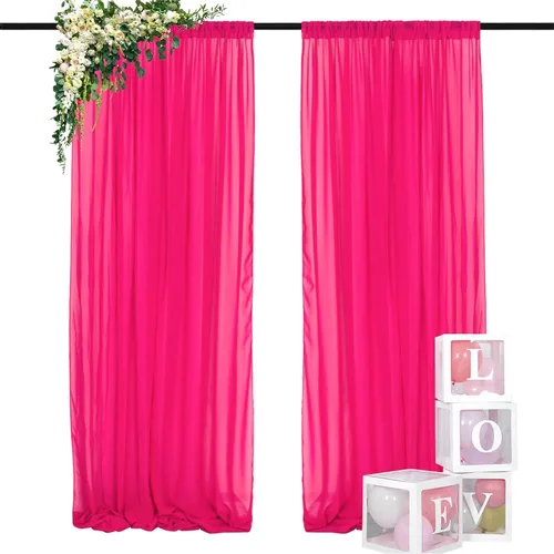 Miniatura 51 de DUOBAO Cortina de gasa rosa, 2 paneles de 29 x 96 pulgadas, cortinas de telón de fondo de boda, cortinas de playa transparentes para sala de estar