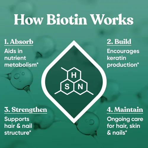 Miniatura 5 de Suplemento Biotin 0.00017 oz, 120 cápsulas vegetarianas (para el crecimiento del cabello, piel y uñas)