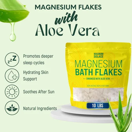 Miniatura 2 de Copos de baño de magnesio, sal del mar muerto, sales del mar muerto para remojar, copos de magnesio para baño, mejorados con aloe vera (10 libras)