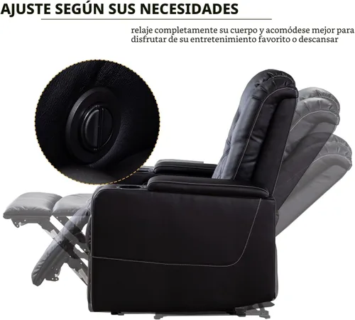 Miniatura 3 de CANMOV Silla reclinable eléctrica con puertos USB y portavasos, asiento de cine en casa de cuero transpirable con almacenamiento oculto en el brazo