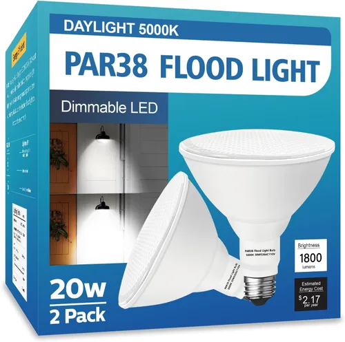 PAR38 Bombillas LED de inundación para exteriores, paquete de 2 unidades, regulables 20 W (equivalente a 200 W) bombillas de inundación de base E26,