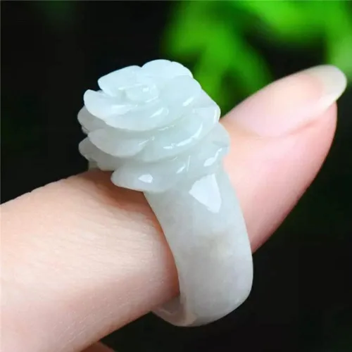 Miniatura 6 de Anillo de jade blanco natural, anillo de jade tallado a mano, piedra de jade transparente, anillo de cola para mujer, anillo de eternidad que puede