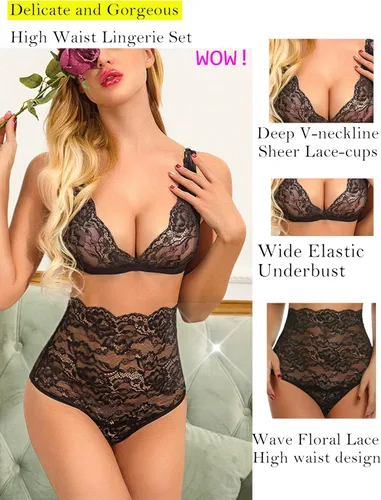 Miniatura 5 de Avidlove - Conjunto de lencería sexy para mujer, calzones de talle alto y brasier, baby doll de tirantes delgados