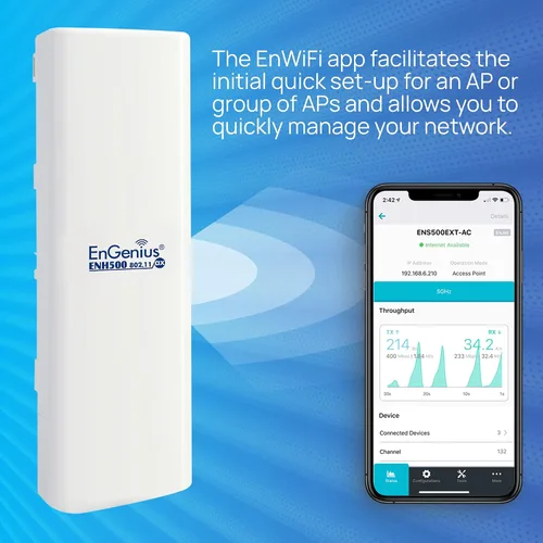 Miniatura 8 de EnGenius ENH500-AX 5GHz Wi-Fi 6 (802.11ax) 2x2 Puente inalámbrico para exteriores, hasta 1,200 Mbps, alta potencia de transmisión de 26 dBm, carcasa