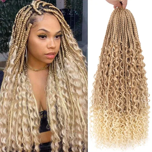 Miniatura 19 de Unionbeauty - 8 paquetes de trenzas bohemias de diosa en caja, de ganchillo de pelo para mujer negra, 8 pulgadas de trenzas de caja bob bohemias