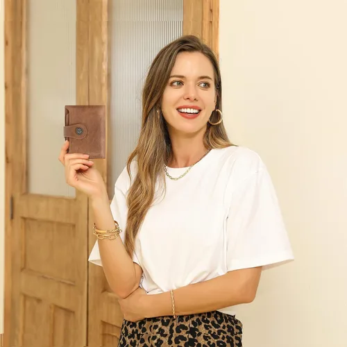 Miniatura 2 de CLUCI Billeteras pequeñas para mujer, con bloqueo RFID, de cuero, triple, compactas, con ventana de identificación, monedero con cremallera