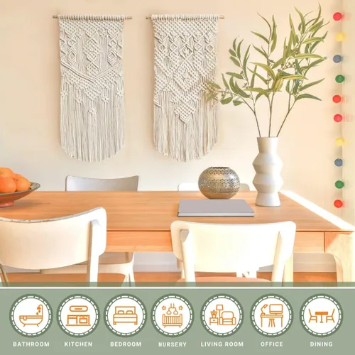 Miniatura 3 de LIVALAYA Decoración tejida de macramé bohemio para colgar en la pared, 24 pulgadas de largo x 13 pulgadas de ancho, juego de 2, decoración de pared