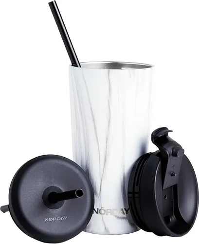 Miniatura 8 de NORDAY Vaso con tapa y popote - Bloom 20oz - Vaso aislado azul dorado - Vasos de acero inoxidable - Taza de café de viaje de doble pared - Dorado