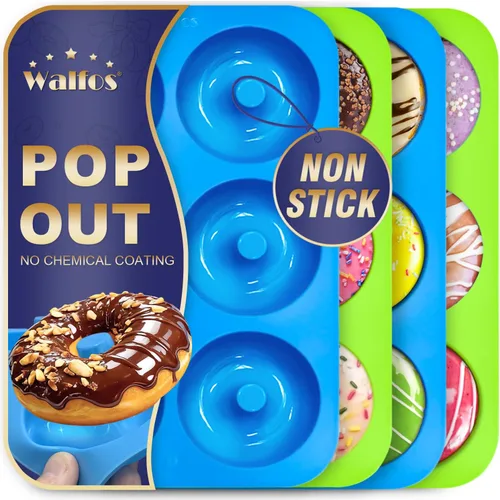 Miniatura 14 de Walfos Molde de Silicona para Donas de Tamaño Completo para Hornear - Juego de Sartén de Silicona para Donas de 4 Pulgadas de Tamaño Grande para 4