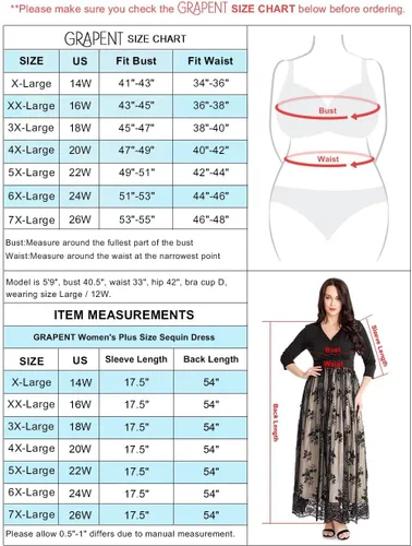 Miniatura 2 de GRAPENT Women's Plus Size Sequin 34 Sleeves Evening Gown Party Long Maxi Dress