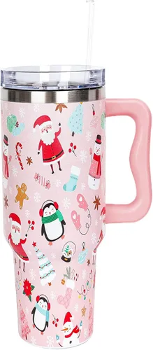 Miniatura 11 de Whaline Vaso patriótico del 4 de julio de 40 oz con asa, pajita y tapa, estrellas y rayas en rojo, azul y bandera de EE. UU., vaso de viaje del día