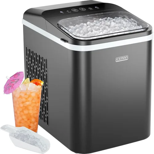 Iceman - Máquina compacta de hielo en forma de guijarro, máquina de hielo en pepitas para encimera que produce hielo masticable en 8 minutos,