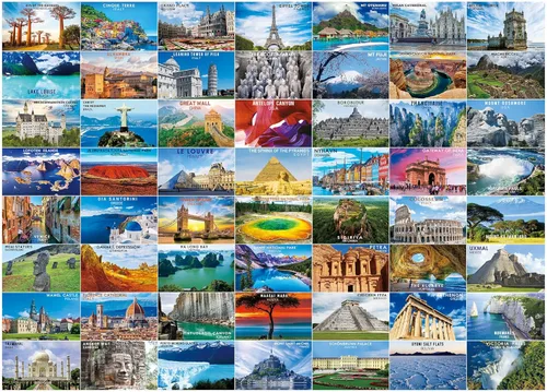 Rompecabezas BenBen para Adultos 1000 Piezas, 56 Famosos Monumentos Escénicos del Mundo, Rompecabezas Desafiante de Paisaje de Póster de Viaje,