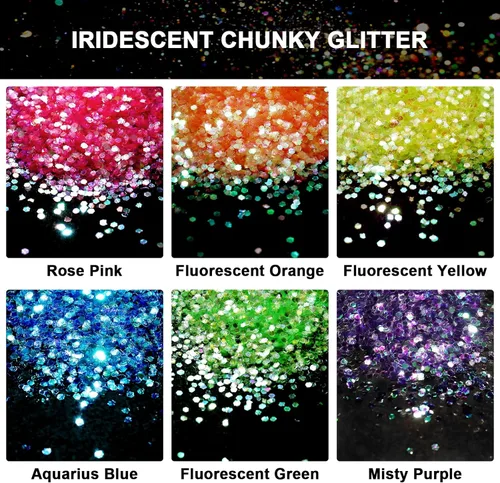 Miniatura 3 de Ceya Juego de purpurina gruesa a granel de 6 colores surtidos, 4.23 onzas cada tarro iridiscente para manualidades de Pascua, lentejuelas de uñas