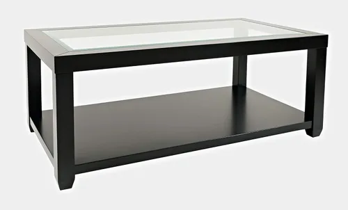 Jofran Urban Icon - Mesa de centro rectangular con incrustaciones de vidrio y madera de acacia, mesa decorativa contemporánea para sala de estar,