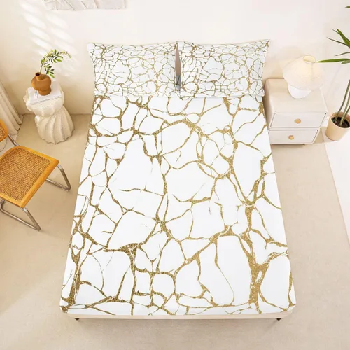 Miniatura 10 de Erosebridal Sábana bajera ajustable de mármol metálico dorado, tamaño individual, sábanas de cama con purpurina dorada negra, diseño de textura
