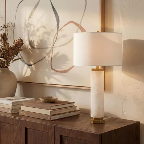 Miniatura 2 de SAFAVIEH Couture Lighting Collection Lynsey - Lámpara de mesa hecha a mano con alabastro dorado/blanco de 29 pulgadas