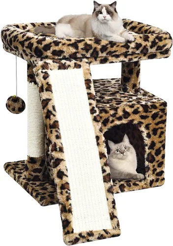 Miniatura 9 de Árbol pequeño para gatos de interior, torre para gatos con poste para arañar, percha y acogedor condominio para gatitos y mascotas adultas (beige)