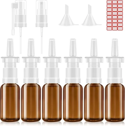 YAKESD Botella de spray nasal, 6 atomizadores recargables de vidrio ámbar de 1.0 fl oz/1 oz, atomizadores de niebla fina, pequeño rociador nasal