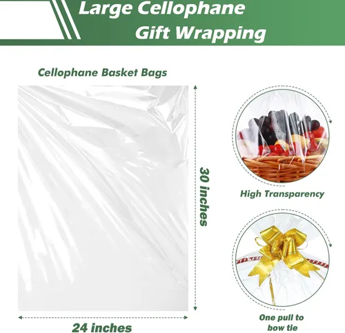 Miniatura 2 de Paquete de 100 bolsas grandes de celofán de 24 x 30 pulgadas, bolsas de regalo de celofán transparente, extra grandes de 2.3 mil, bolsas de celofán