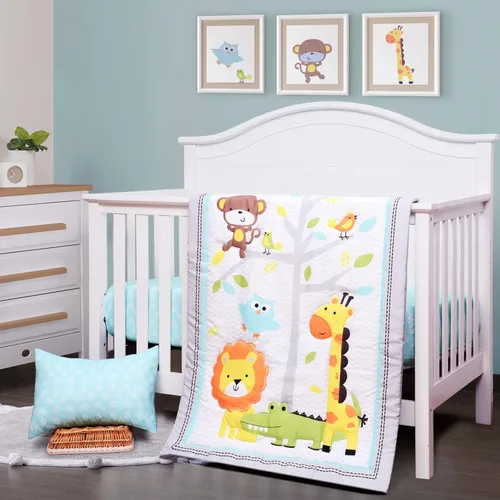 Miniatura 19 de JISEN Juego de ropa de cama de 3 piezas para cuna, juego de ropa de cama suave para cuna, camiones de construcción, juego de edredón para cuna
