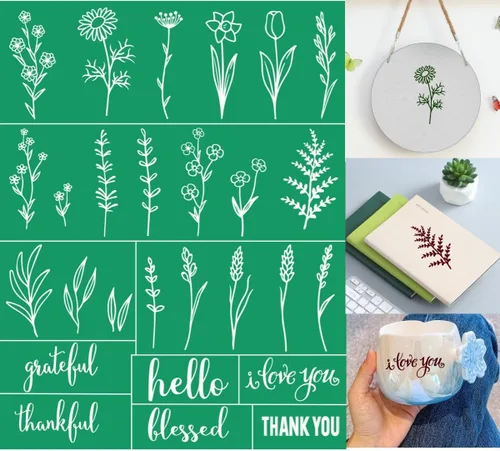 Alinacutle Florals - Plantillas de serigrafía reutilizables para decoración del hogar, pintura sobre madera/tela/pared/taza/plato/vidrio/papel, 8.5