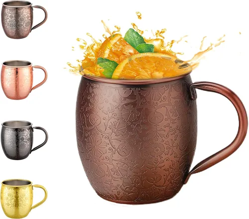 Miniatura 7 de UNISWEET Moscow Mule - Tazas de 18 onzas chapadas en cobre fina artesanía, tazas grabadas con acero inoxidable 304, para bebidas frías, cerveza, 1