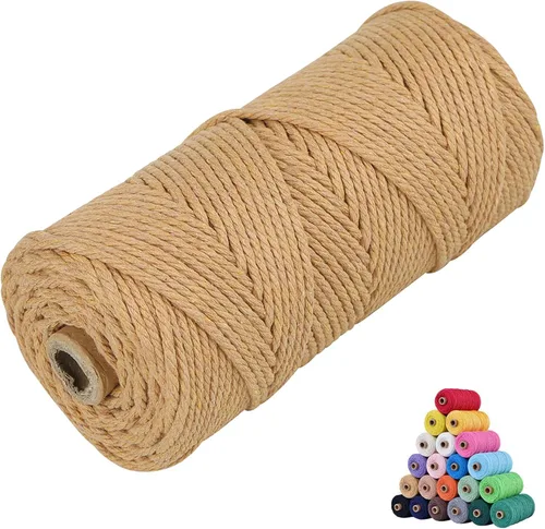 Miniatura 44 de Cuerda de algodón para macramé, de 0.11 pulgadas x 109 yardas, cuerda de macramé natural marrón, suministros perfectos de algodón para hacer