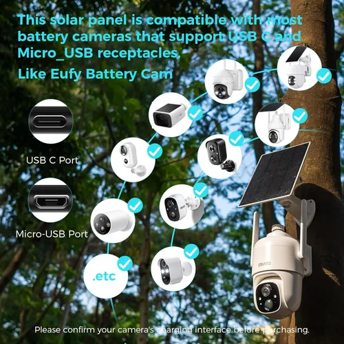 Miniatura 2 de Vicohome Paneles solares de 5V para cámaras de seguridad para comederos de pájaros con tasa de conversión de energía del 23%, cable de 9.8 pies