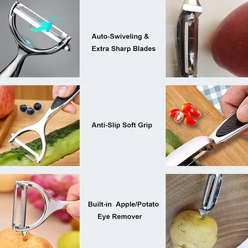 Miniatura 5 de Pelador de verduras, peladores de patatas para cocina, juego multifunción de acero inoxidable, pelador de frutas para herramientas de cocina