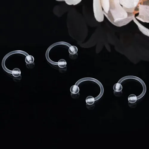 Miniatura 7 de Retenedores de oreja de aro de plástico unisex antialérgicos, anillos de nariz transparentes con dorso de bola de tornillo, para orejas sensibles