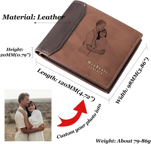 Miniatura 20 de INBLUE Billetera plegable grabada personalizada, cartera de cuero personalizada con foto y texto grabado, regalos para hombres, marido, papá, hijo
